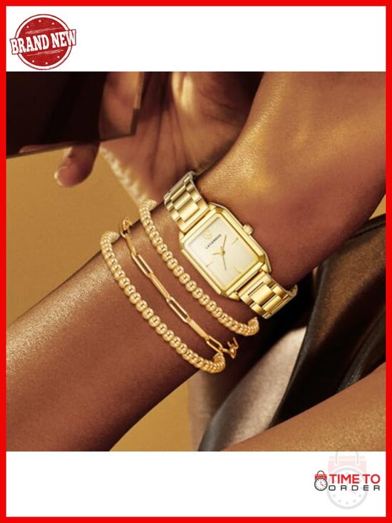 Luxury Gold Watch Set with Japanese Quartz Movement Dainty Stainless Steel